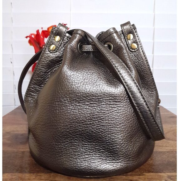 Hobo International Leather Metallic Bronze Shimmer Bucket Shoulder Bag - Picture 8 of 11